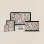 Soft beige vintage botanical desktop wallpaper with floral pattern and matching phone, iPad and MacBook wallpapers