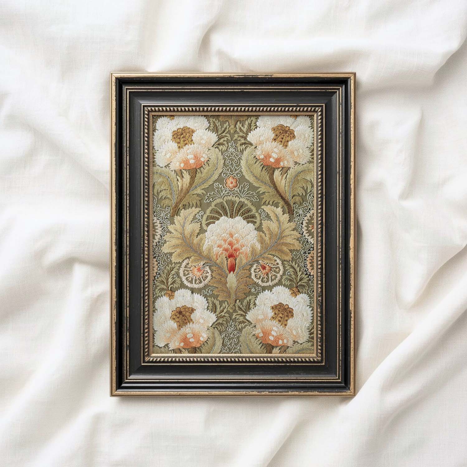 Vintage Botanical Floral Tapestry Wall Art Printable – Green Cottagecore Print (Digital Download)
