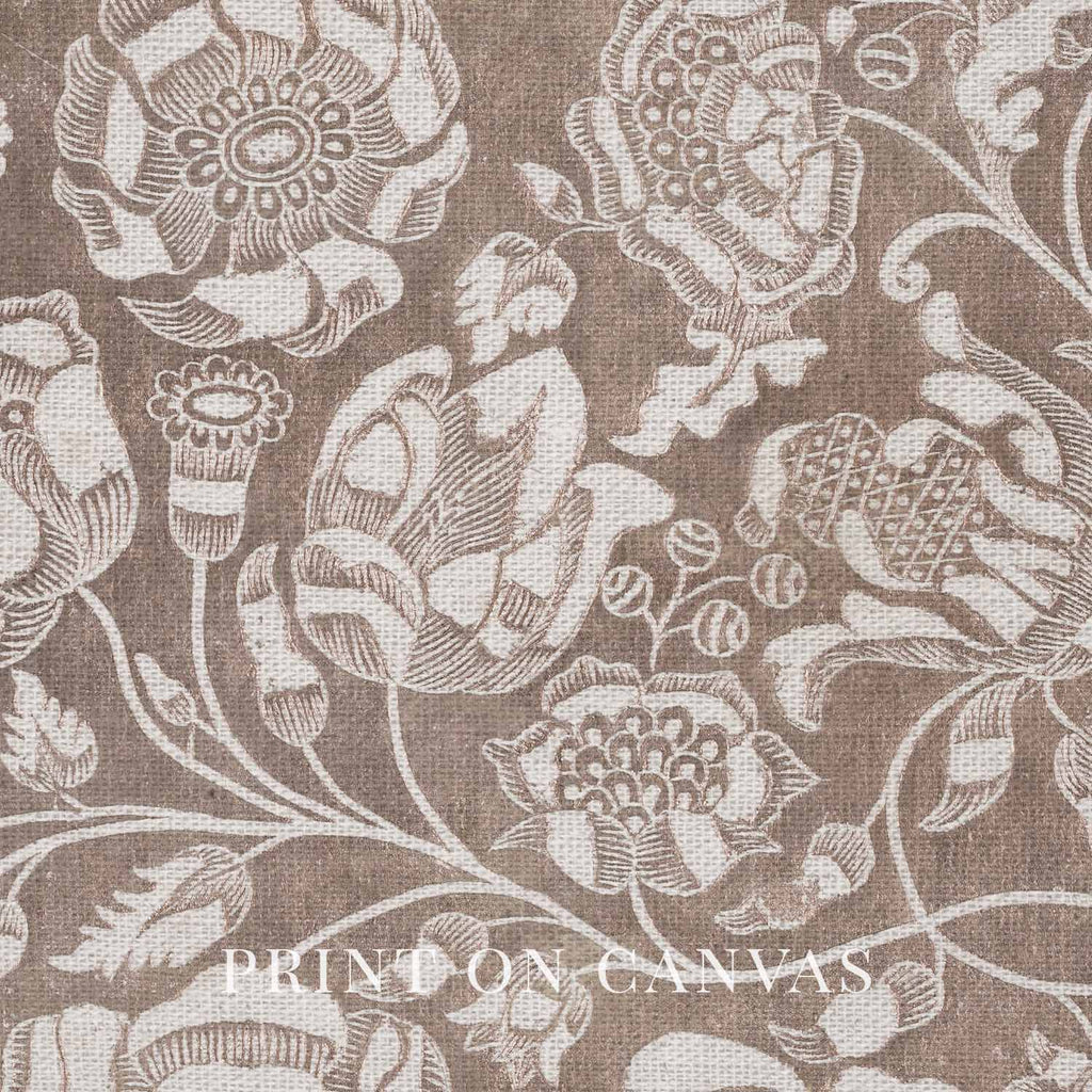Vintage Botanical Textile Wall Art Printable – Neutral Beige Floral Print (Digital Download)