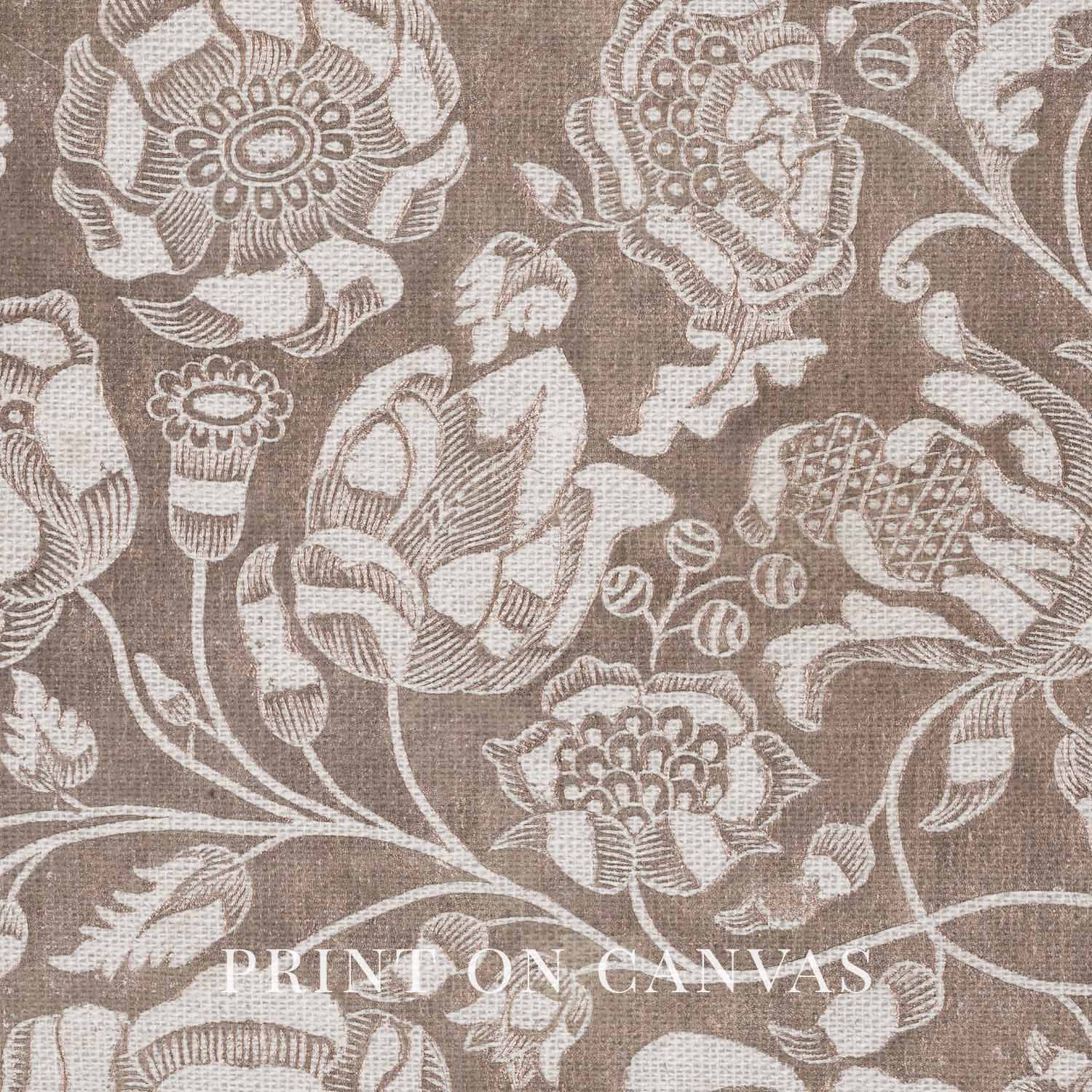 Vintage Botanical Textile Wall Art Printable – Neutral Beige Floral Print (Digital Download)
