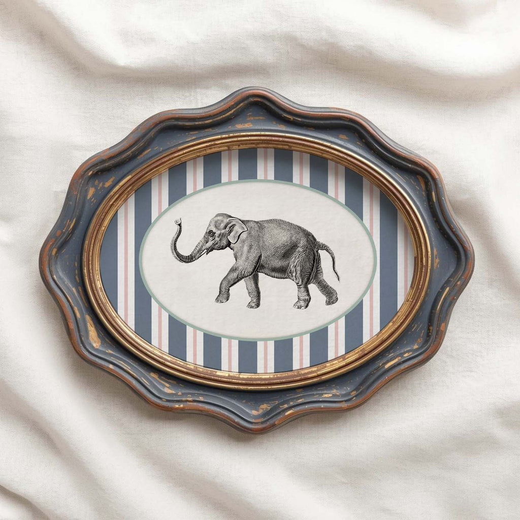 Circus Elephant Nursery Wall Art Printable (Digital Download) — Striped Carnival Storybook Decor