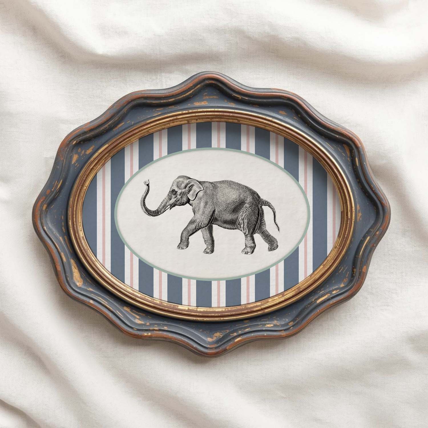 Circus Elephant Nursery Wall Art Printable (Digital Download) — Striped Carnival Storybook Decor