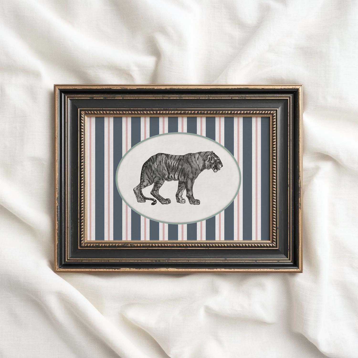 Tiger Nursery Wall Art Printable (Digital Download) — Vintage Circus Striped Storybook Decor