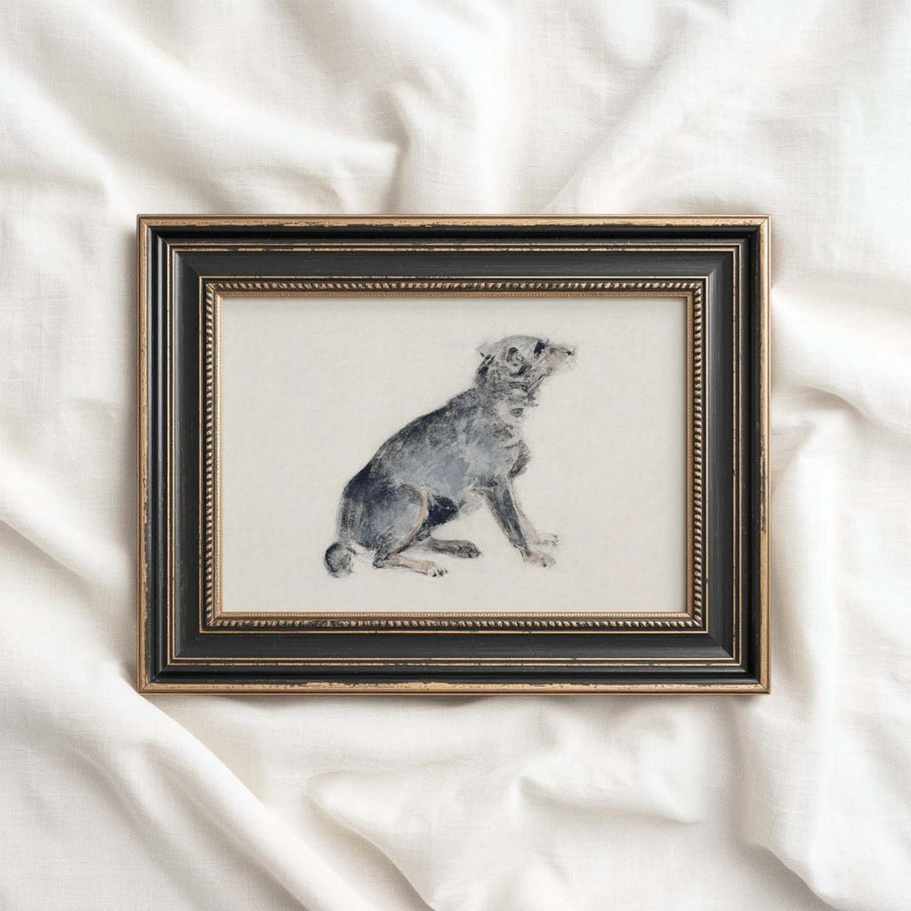 Vintage Watercolor Dog Wall Art Printable | Neutral Rustic Dog Illustration