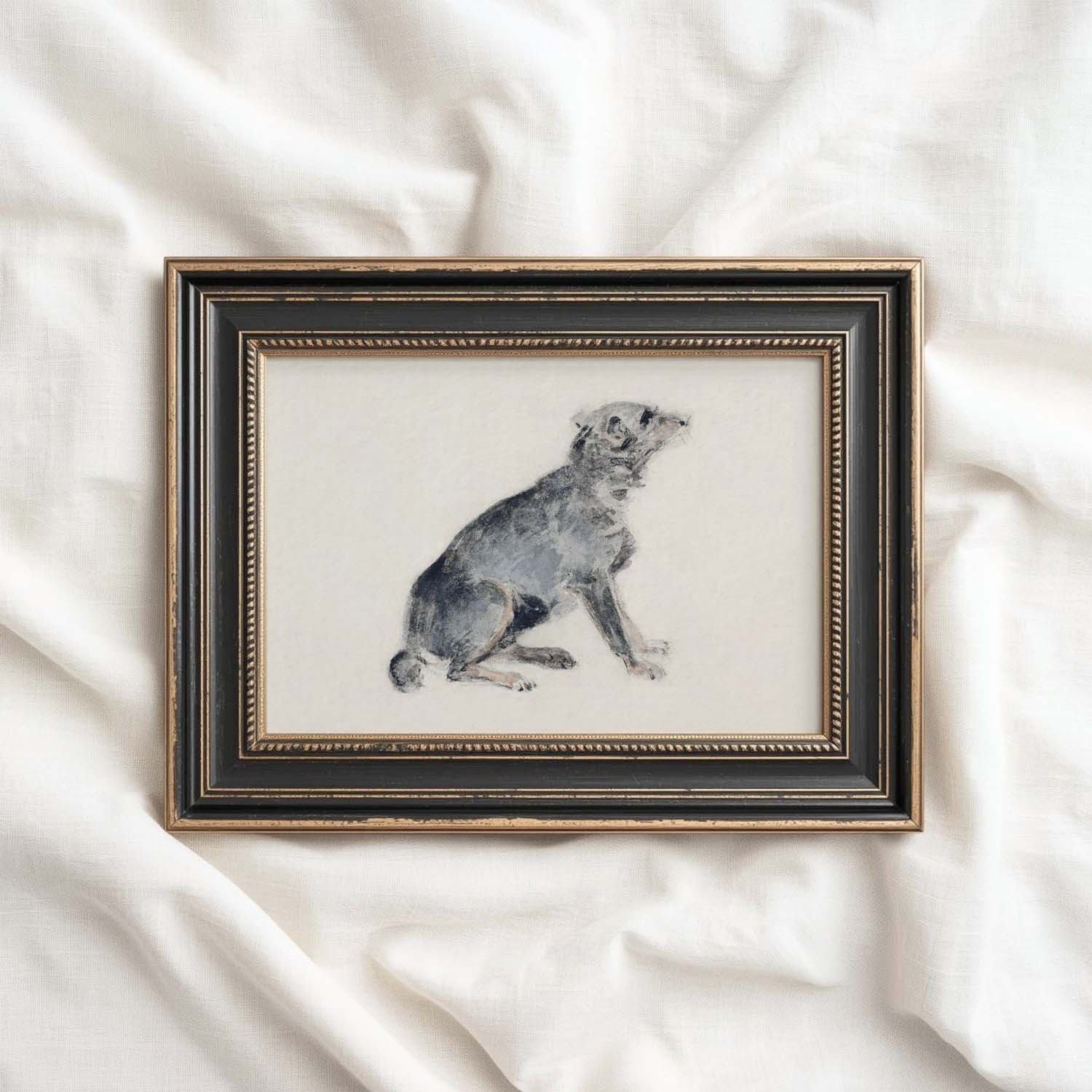 Vintage Watercolor Dog Wall Art Printable | Neutral Rustic Dog Illustration