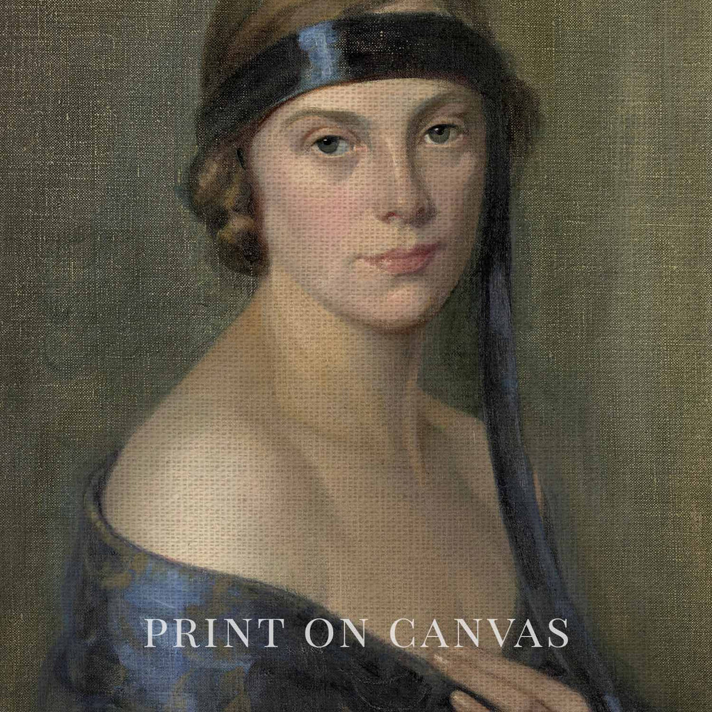 1920s Flapper Portrait Wall Art Printable | Blue Headband Vintage Oil Painting Woman (Digital Download)