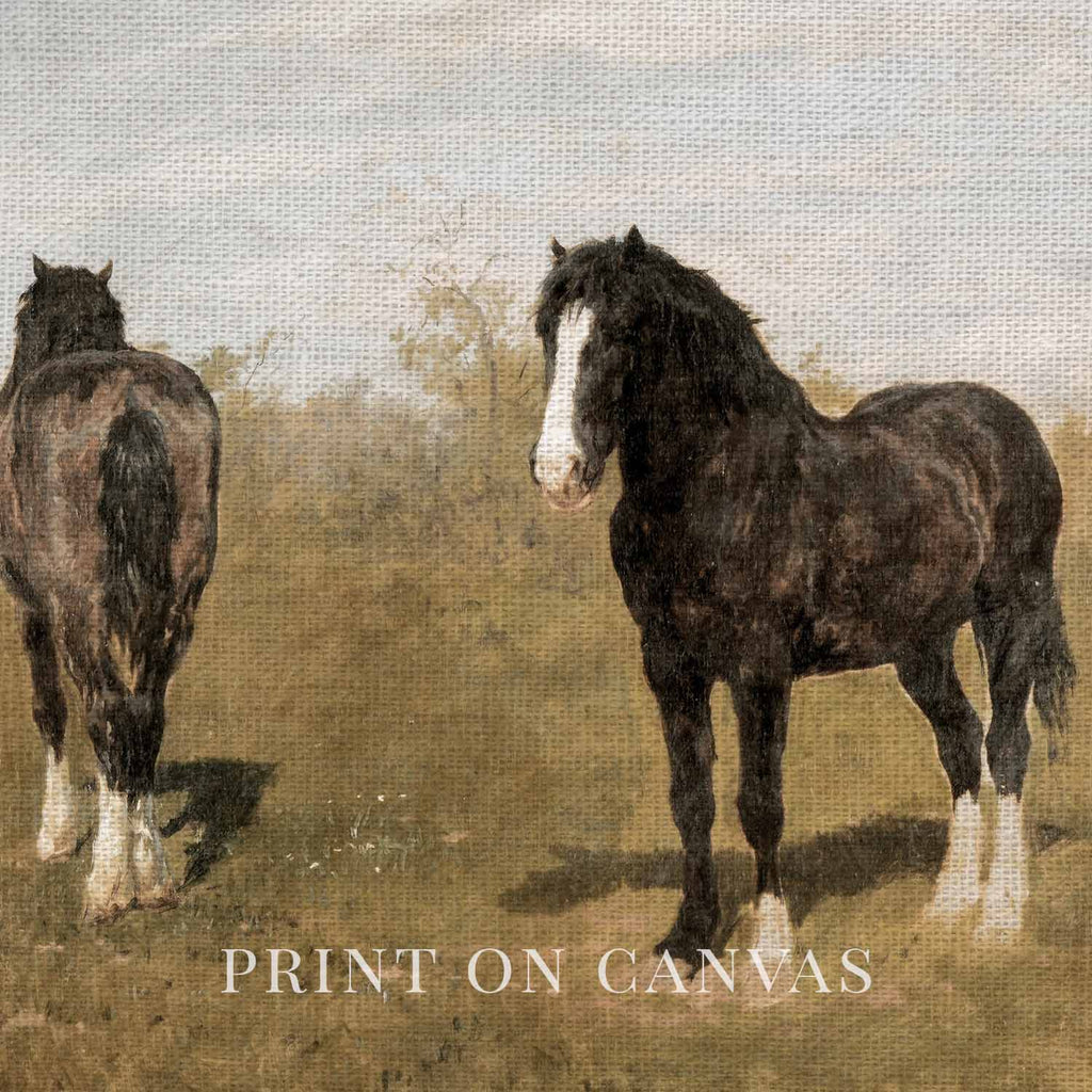Vintage Wild Horses Wall Art Printable (Muted Western Mustang Painting)