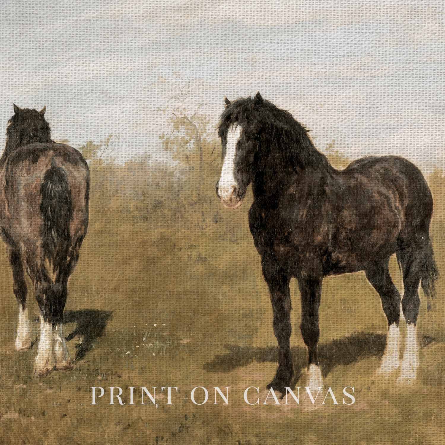 Vintage Wild Horses Wall Art Printable (Muted Western Mustang Painting)