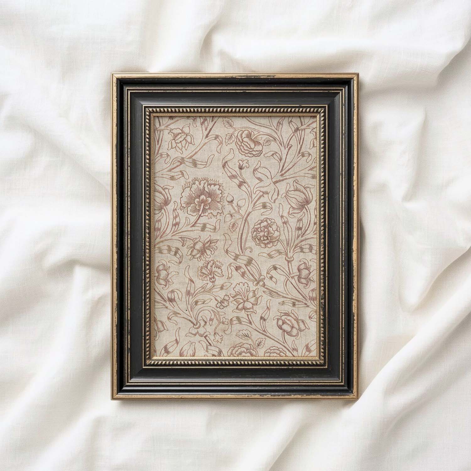 Neutral Boho Floral Tapestry Printable Wall Art – Taupe Vintage Cottagecore Decor