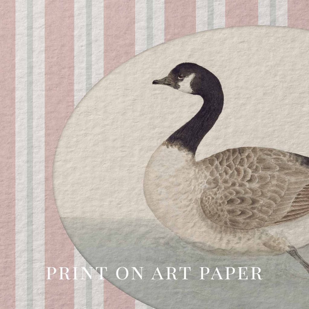 Goose Nursery Wall Art Printable (Digital Download) — Blush Pink Striped Storybook Bird Decor