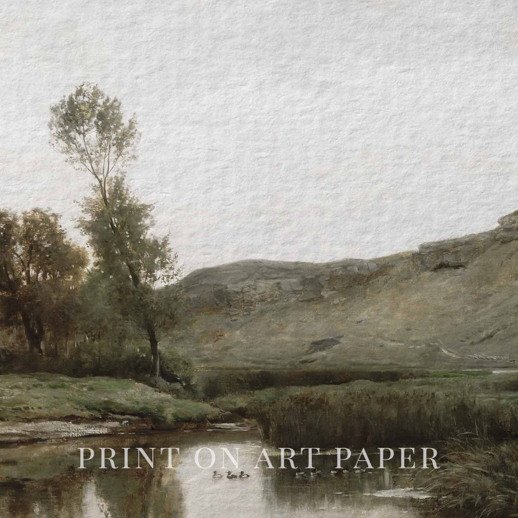 Close-up of vintage countryside landscape artwork printed on fine art matte paper