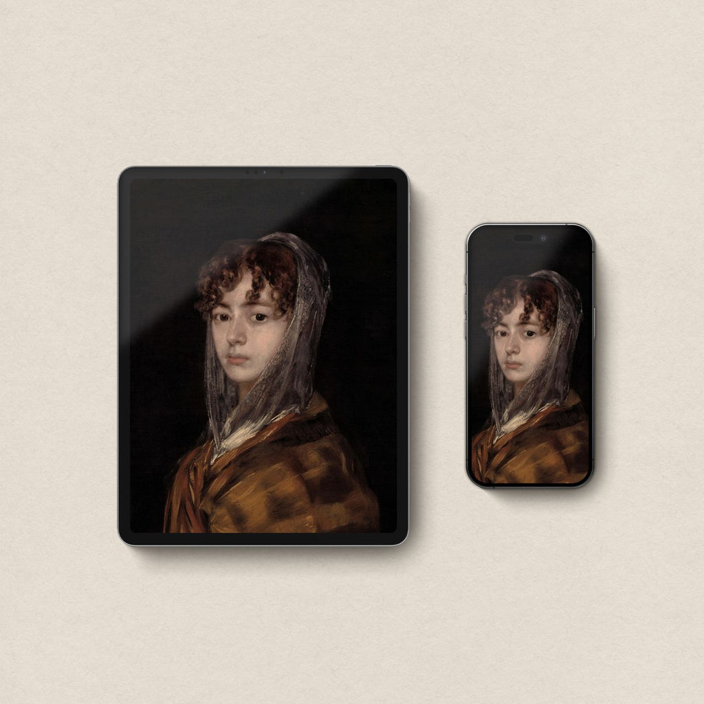 Vintage Maiden Portrait iPhone & iPad Wallpaper Set (Neutral Dark Academia)