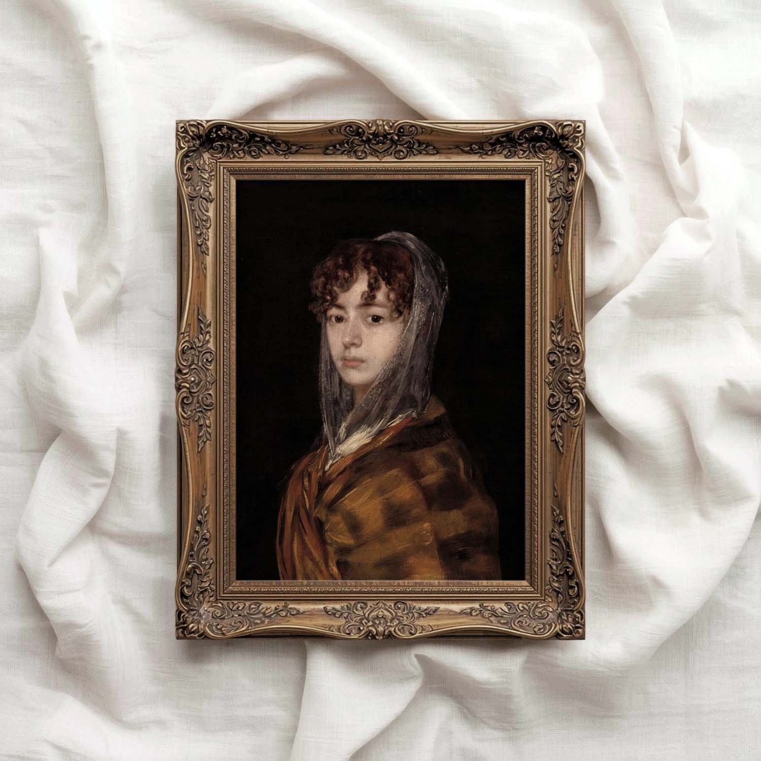 Vintage Maiden Portrait Wall Art Printable (Classical Woman) — Dark Academia Neutral