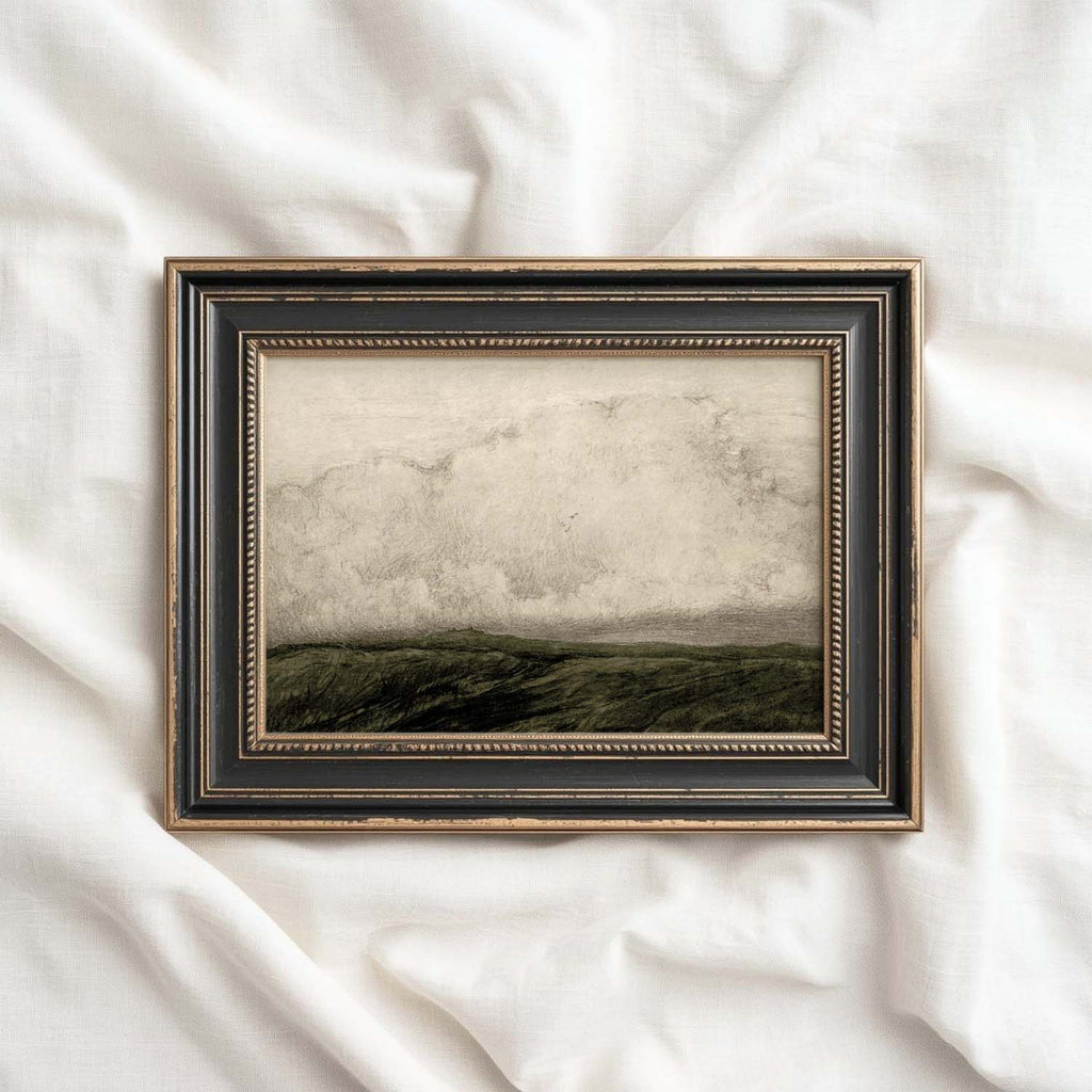 Minimal Moody Dark Green Landscape Printable Wall Art | Vintage Autumn Print