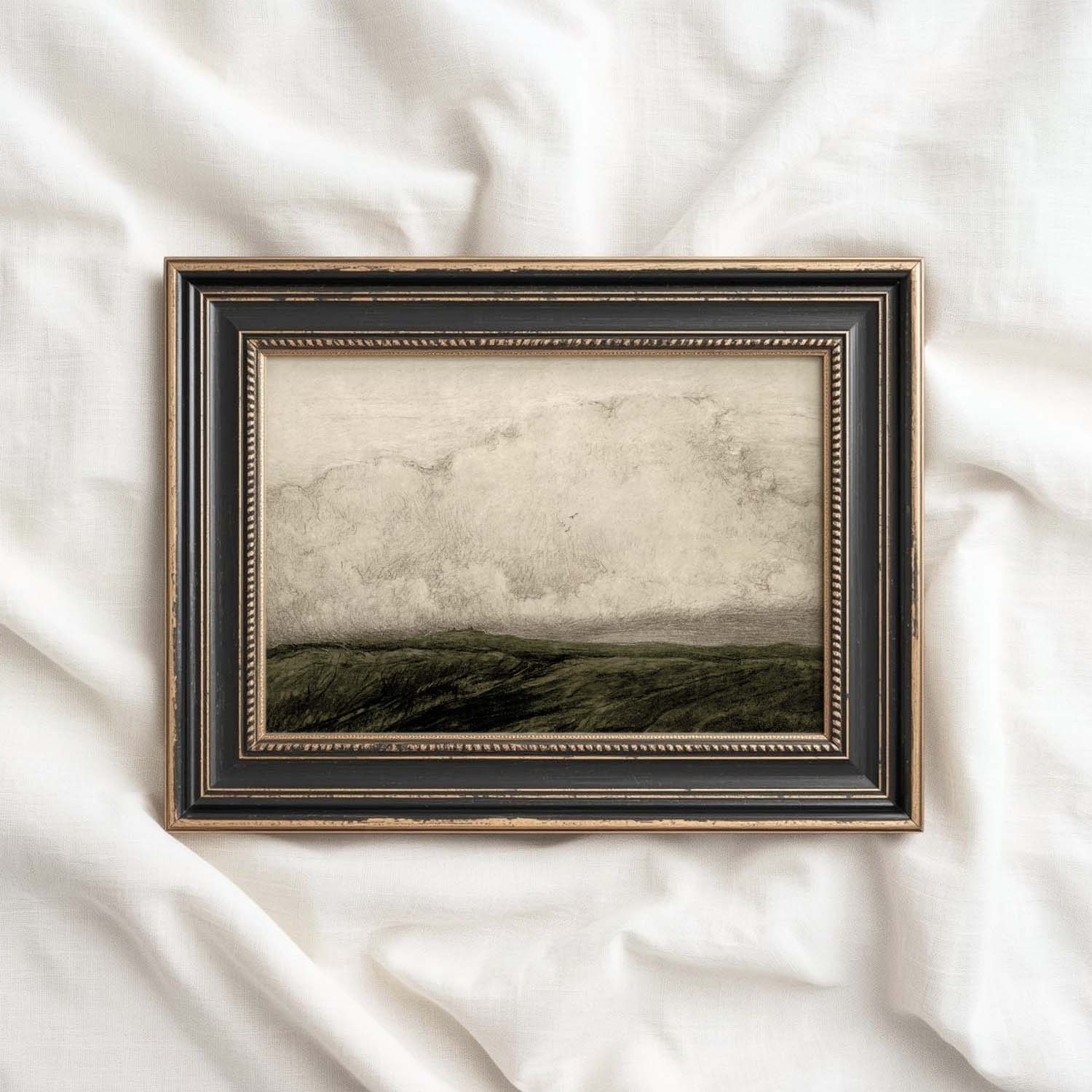 Minimal Moody Dark Green Landscape Printable Wall Art | Vintage Autumn Print