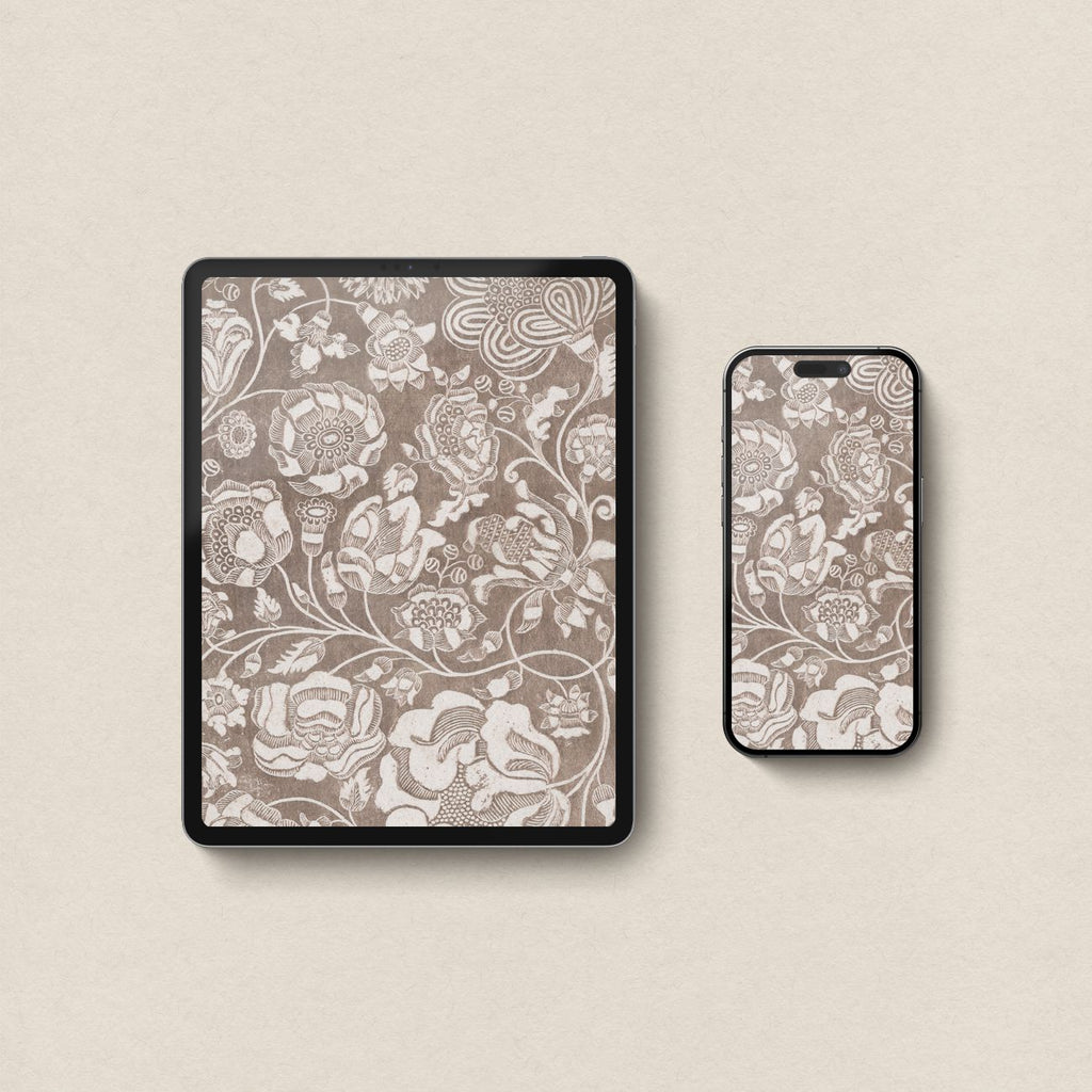Vintage Botanical Textile Wallpaper Bundle – Soft Beige Floral Aesthetic (Digital Download)
