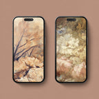 Two vintage botanical iPhone wallpapers featuring an intricate leafy pattern and ornate antique floral design