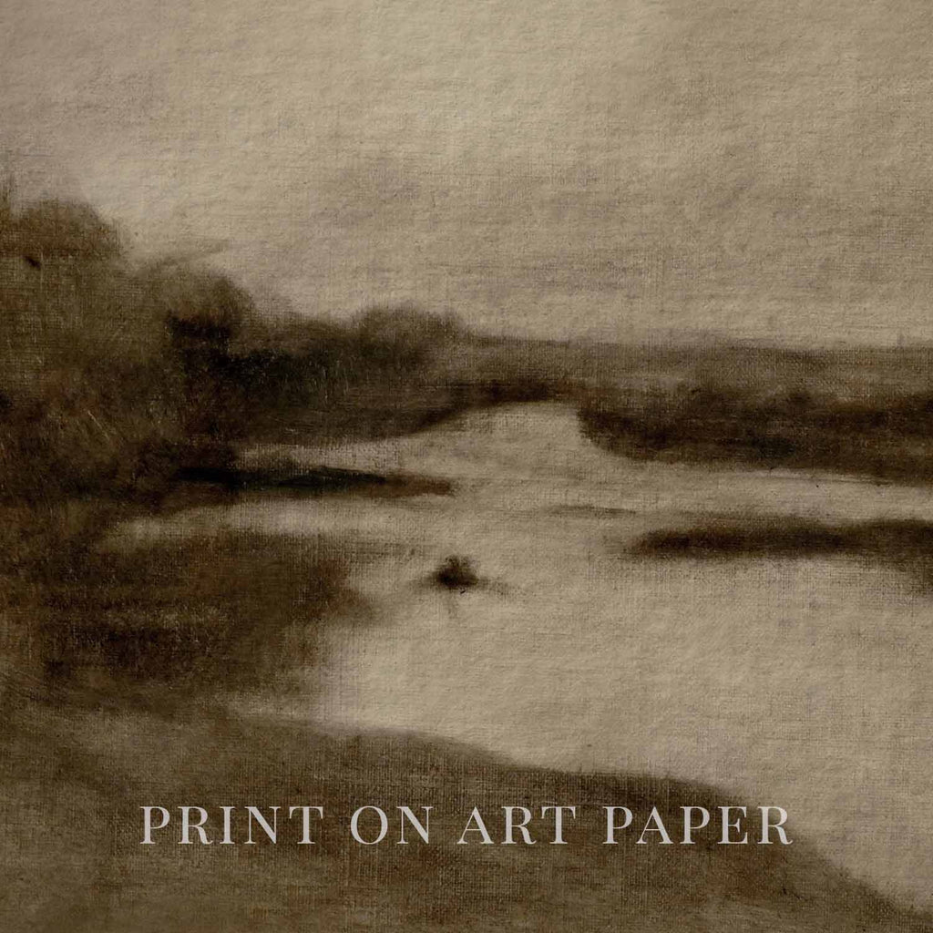 Neutral Minimal Landscape Wall Art Printable – Moody Brown Vintage Landscape Print