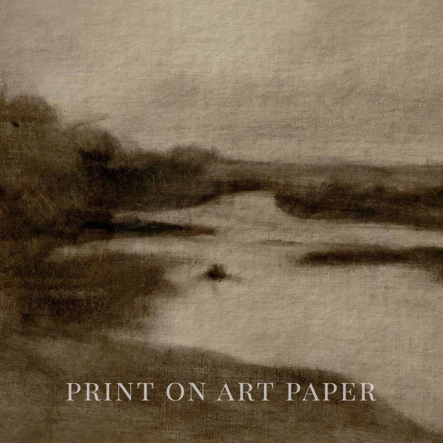 Neutral Minimal Landscape Wall Art Printable – Moody Brown Vintage Landscape Print