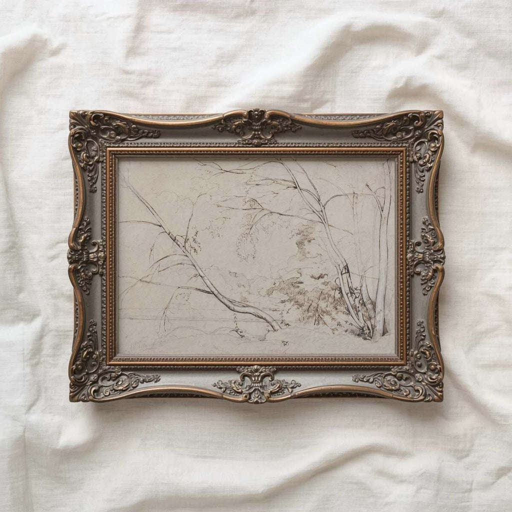 Minimal Landscape Wall Art Printable | Vintage Neutral Pencil Sketch