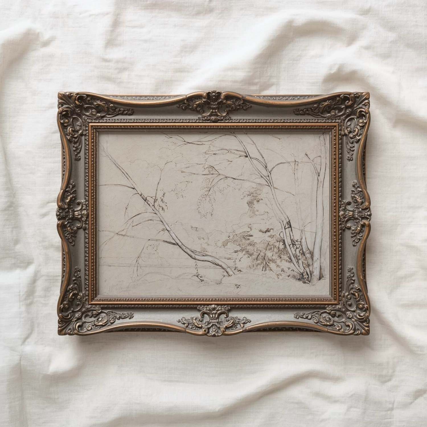 Minimal Landscape Wall Art Printable | Vintage Neutral Pencil Sketch