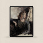 Vintage portrait iPad wallpaper with dark academia aesthetic and moody farmhouse-inspired artwork.