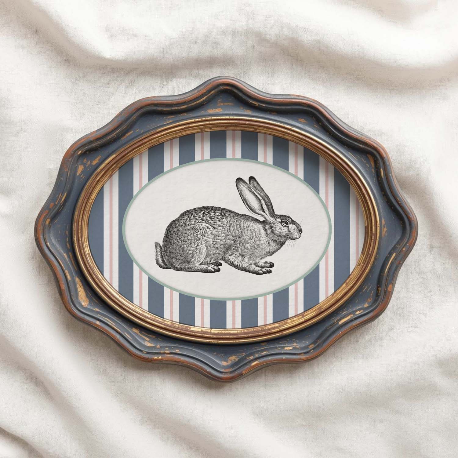 Rabbit Nursery Wall Art Printable (Digital Download) — Vintage Circus Striped Storybook Decor