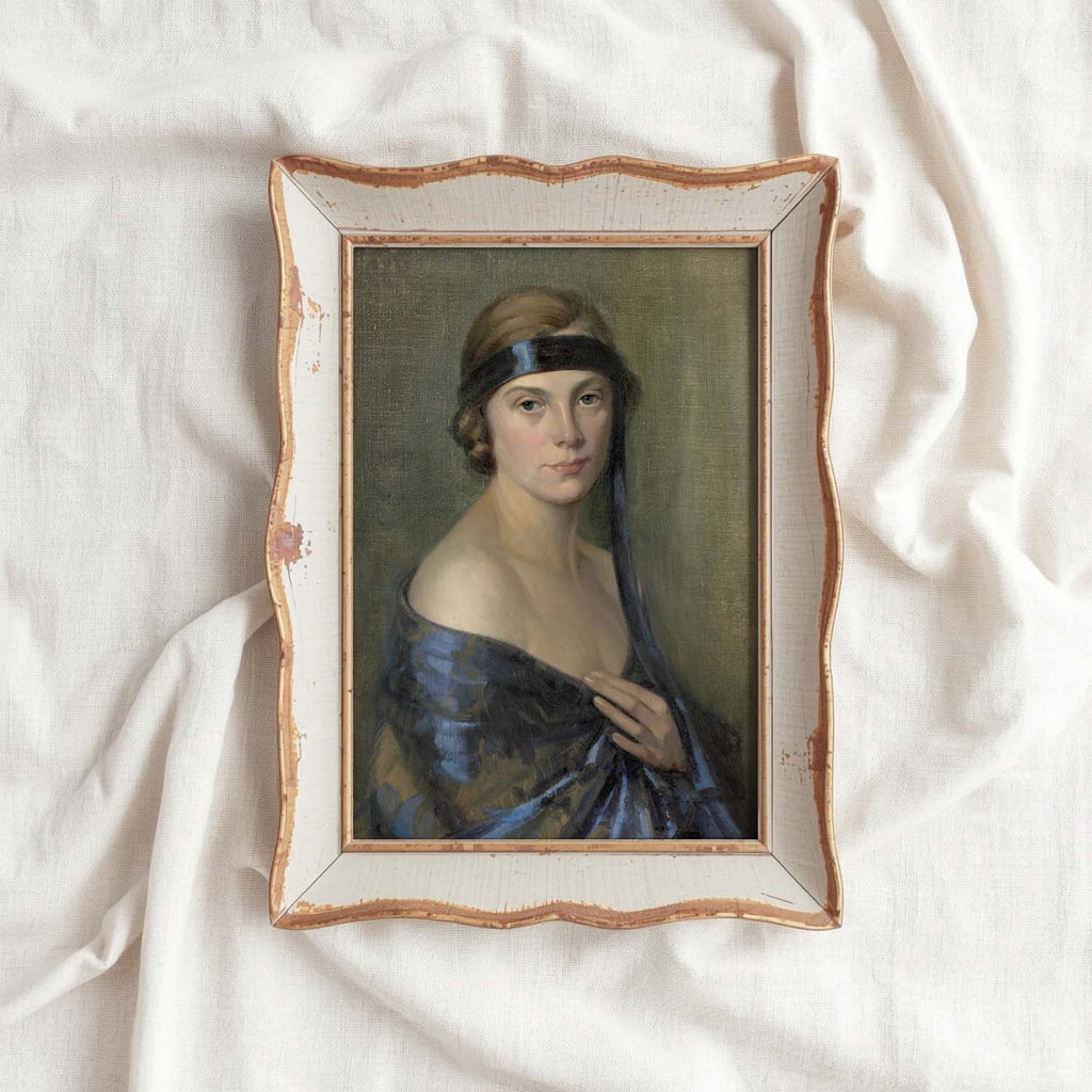 1920s Flapper Portrait Wall Art Printable | Blue Headband Vintage Oil Painting Woman (Digital Download)