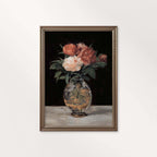 Rose Oil Painting Wall Art Printable (Digital Download) — Vintage Red & Pink Roses Glass Vase