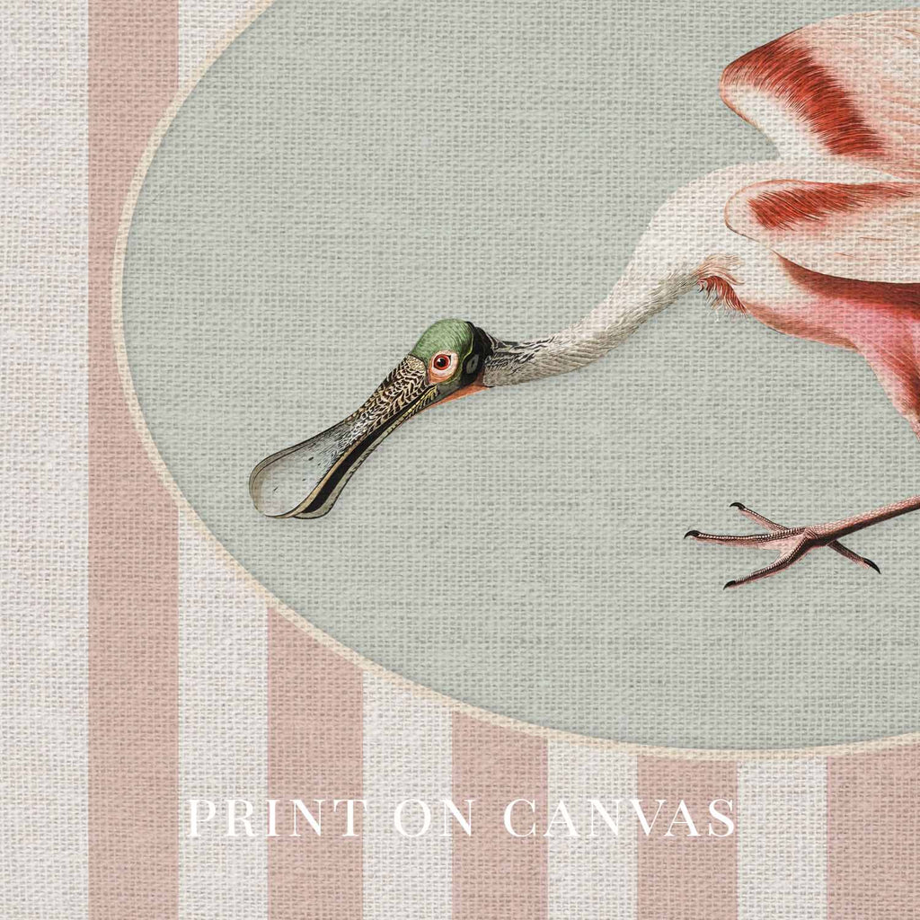 Spoonbill Nursery Wall Art Printable (Digital Download) — Pink Blue Striped Storybook Bird Decor