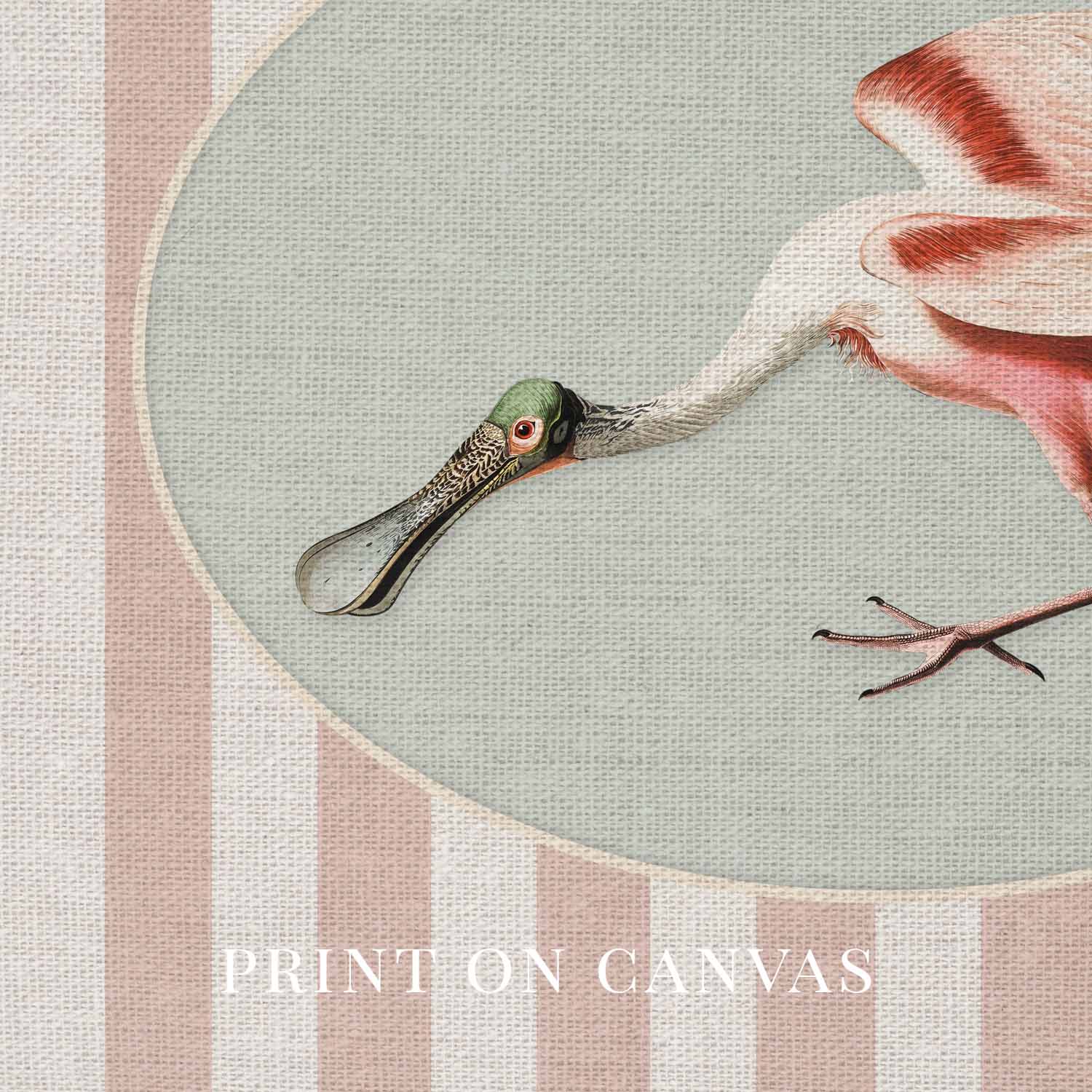 Spoonbill Nursery Wall Art Printable (Digital Download) — Pink Blue Striped Storybook Bird Decor