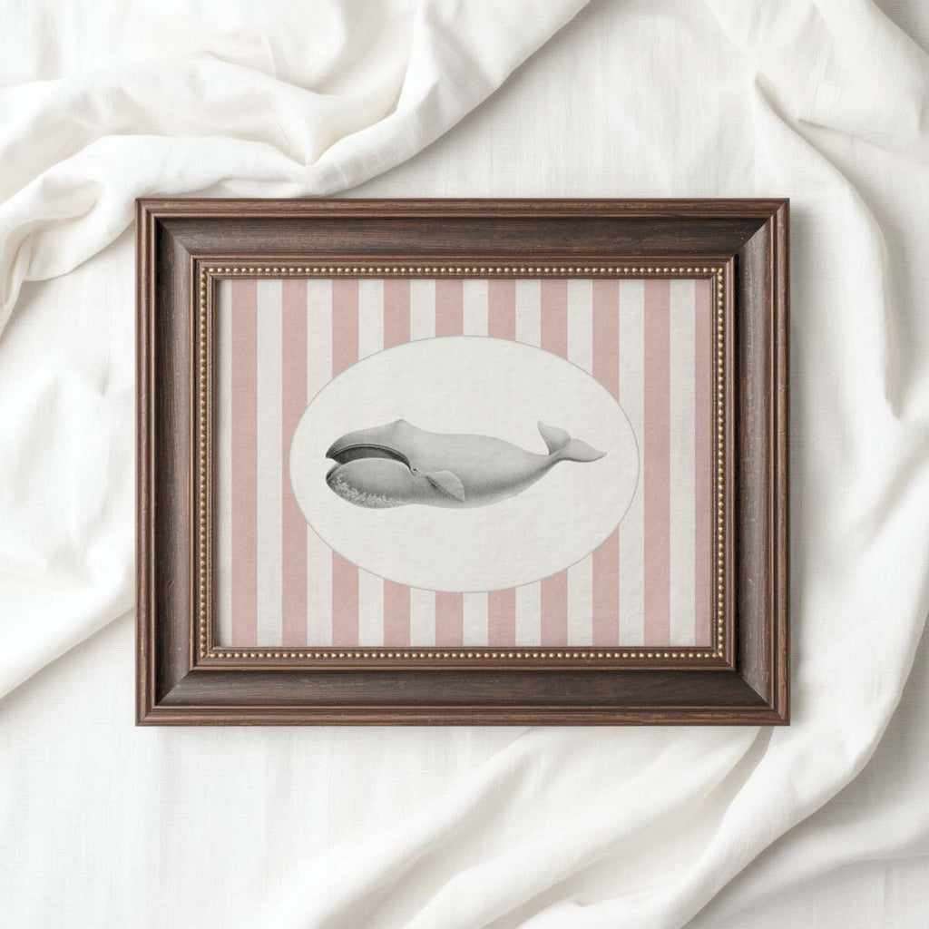 Whale Nursery Wall Art Printable (Digital Download) — Pink Striped Storybook Ocean Decor