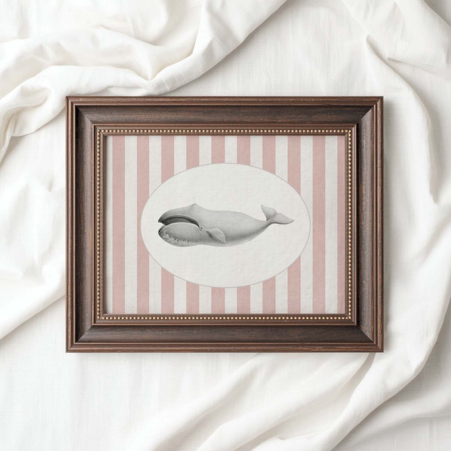 Whale Nursery Wall Art Printable (Digital Download) — Pink Striped Storybook Ocean Decor