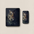 Vintage Tiger Jungle wallpaper set for iPhone and iPad with moody rainforest night tones.