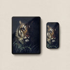 Vintage Tiger Jungle wallpaper set for iPhone and iPad with moody rainforest night tones.