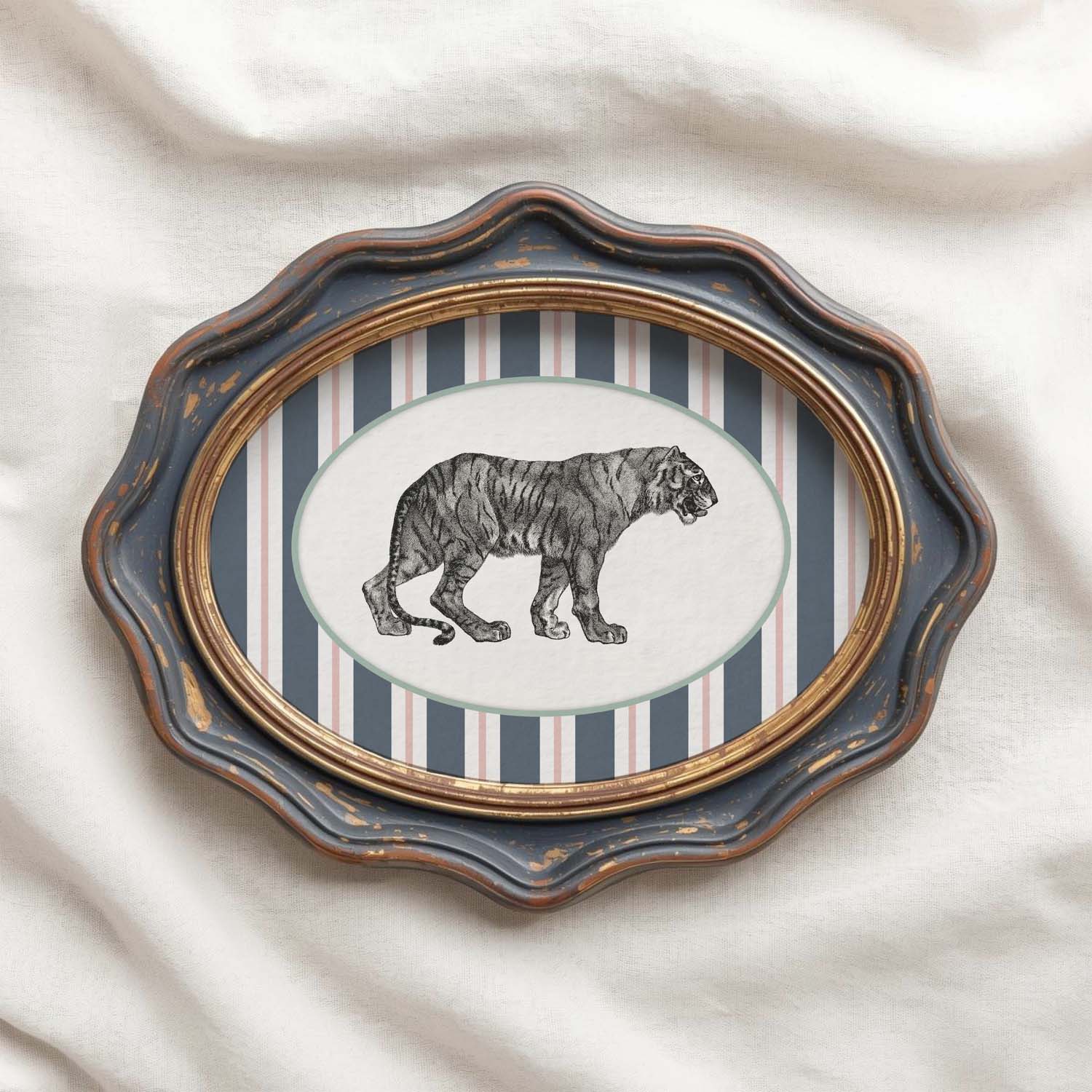 Tiger Nursery Wall Art Printable (Digital Download) — Vintage Circus Striped Storybook Decor