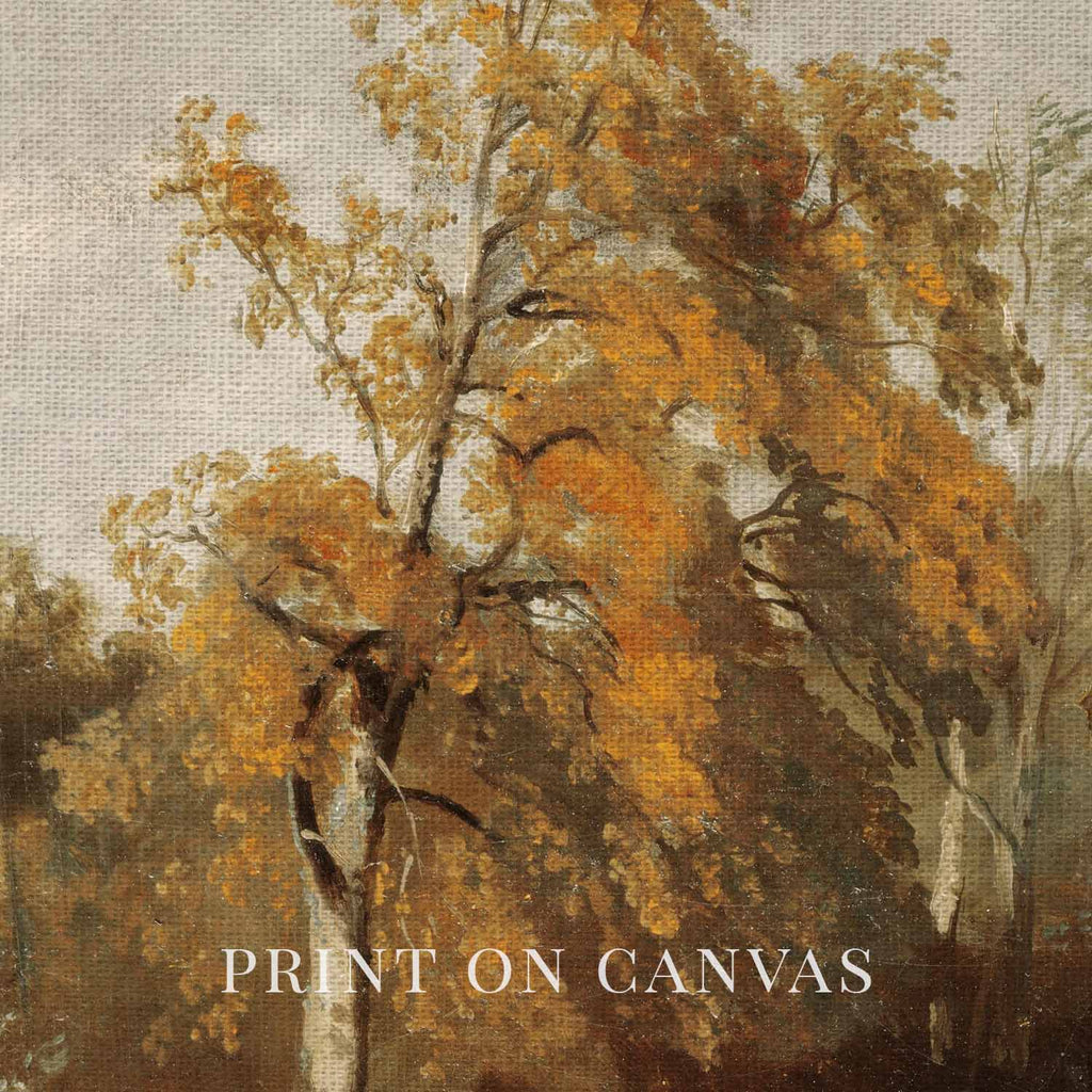 Vintage tree oil painting fall oak print printable wall art for cozy seasonal decor.