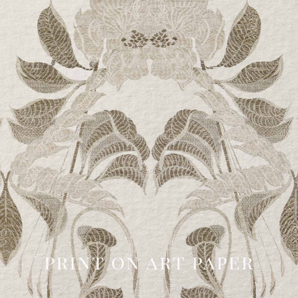 Victorian Floral Wall Art Printable – Antique Botanical Tapestry Print (Neutral Beige)