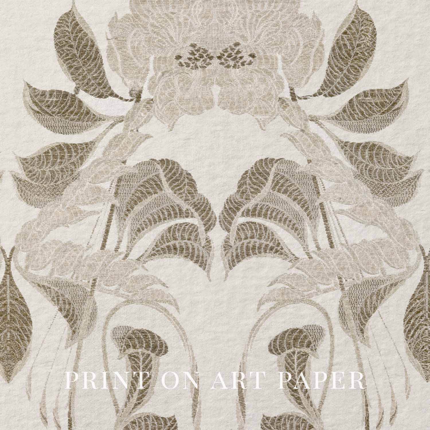 Victorian Floral Wall Art Printable – Antique Botanical Tapestry Print (Neutral Beige)