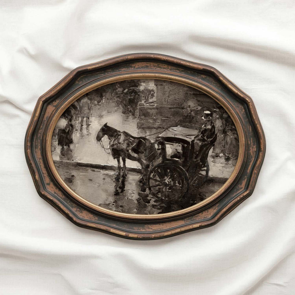 Moody Victorian London Horse and Carriage Wall Art Printable – Vintage Cityscape Print (Dark Academia)