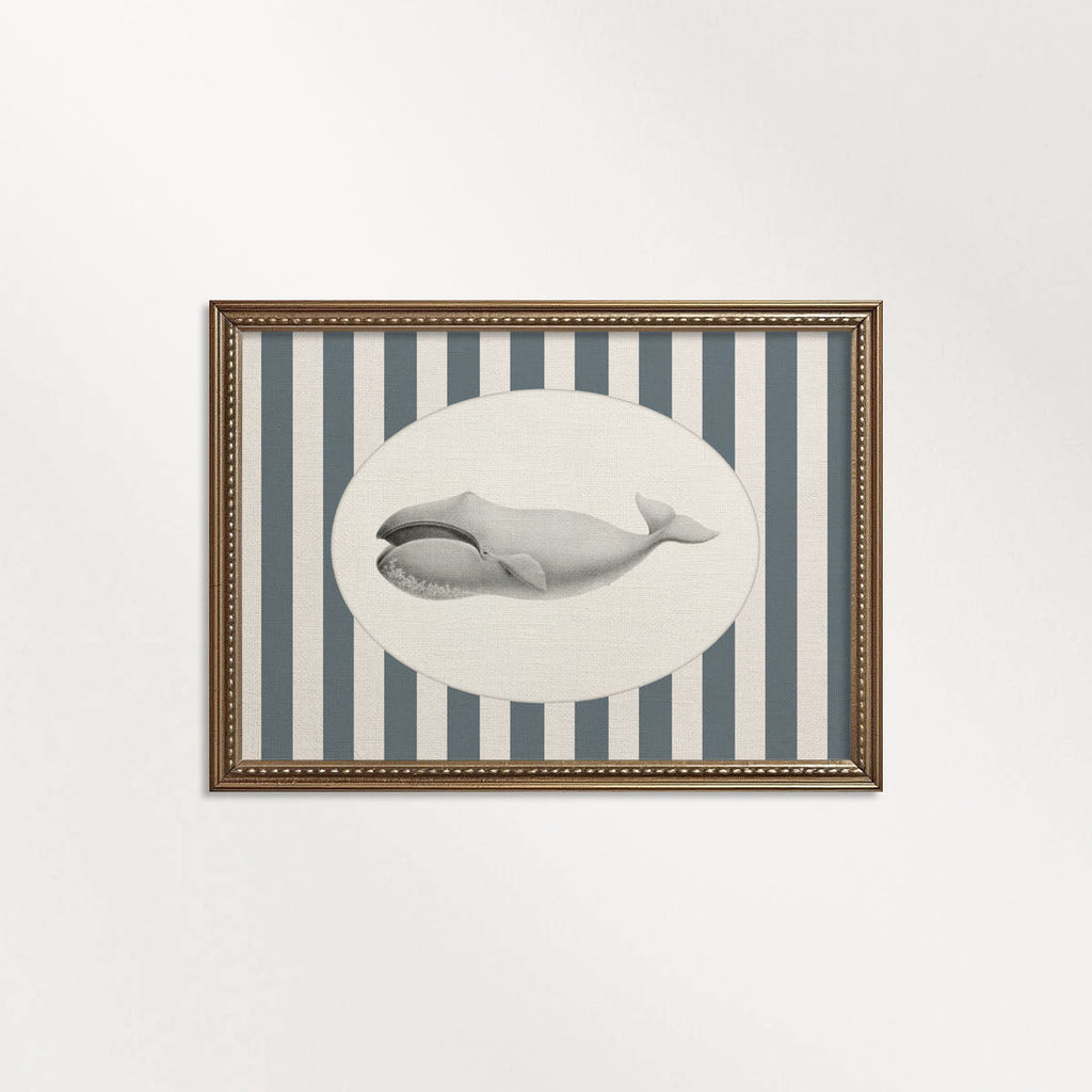Whale Nursery Wall Art Printable (Digital Download) — Navy Striped Storybook Ocean Decor