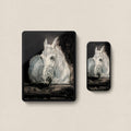 Vintage White Horse iPhone & iPad Wallpaper Set (Dark Academia) — Stable Portrait