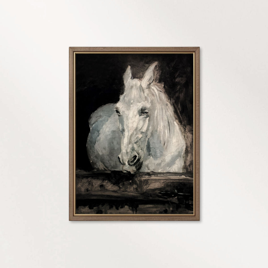 Vintage White Horse Stable Wall Art Printable (Dark Academia Equestrian)