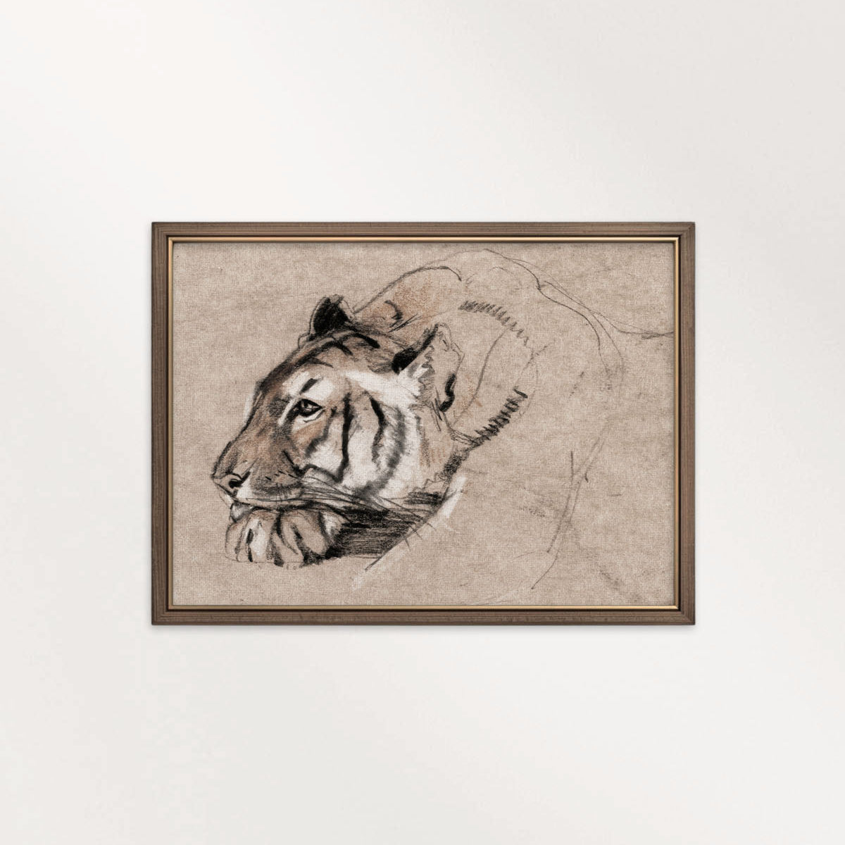 Tiger Portrait Wall Art Printable | Antique Pencil Sketch Wildlife Print
