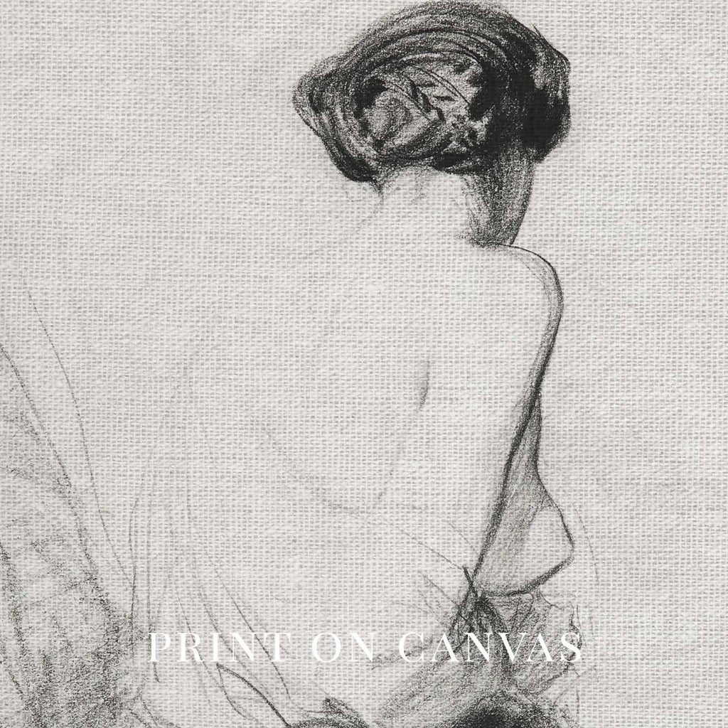 Vintage Woman Back Facing Pencil Sketch Wall Art Printable – Neutral Minimal Portrait Print