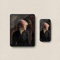 Vintage Woman Portrait iPhone & iPad Wallpaper Set – Moody Pink Hair Aesthetic