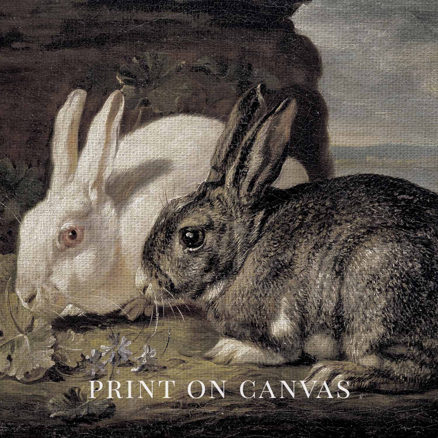 Baroque Rabbit Wall Art Print (Antique Dark Romantic Woodland Landscape)