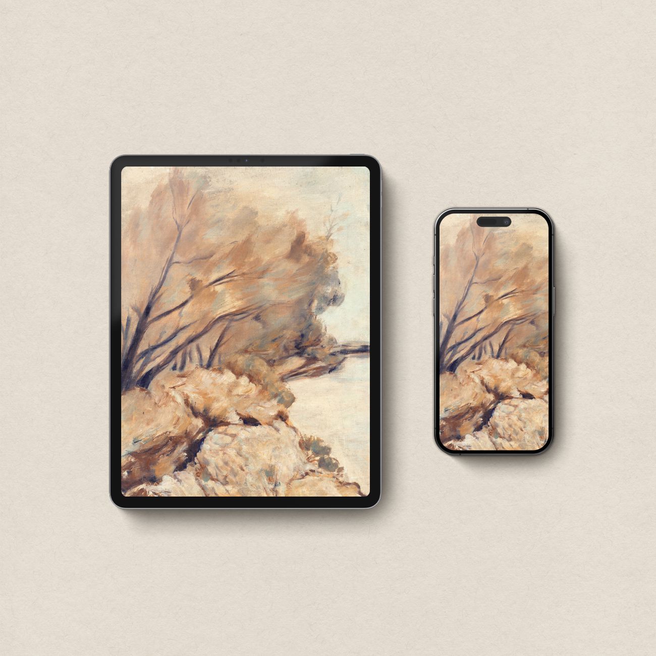 Rustic Landscape iPhone & iPad Wallpaper Set — Warm Earth Tone Abstract (Digital Download)