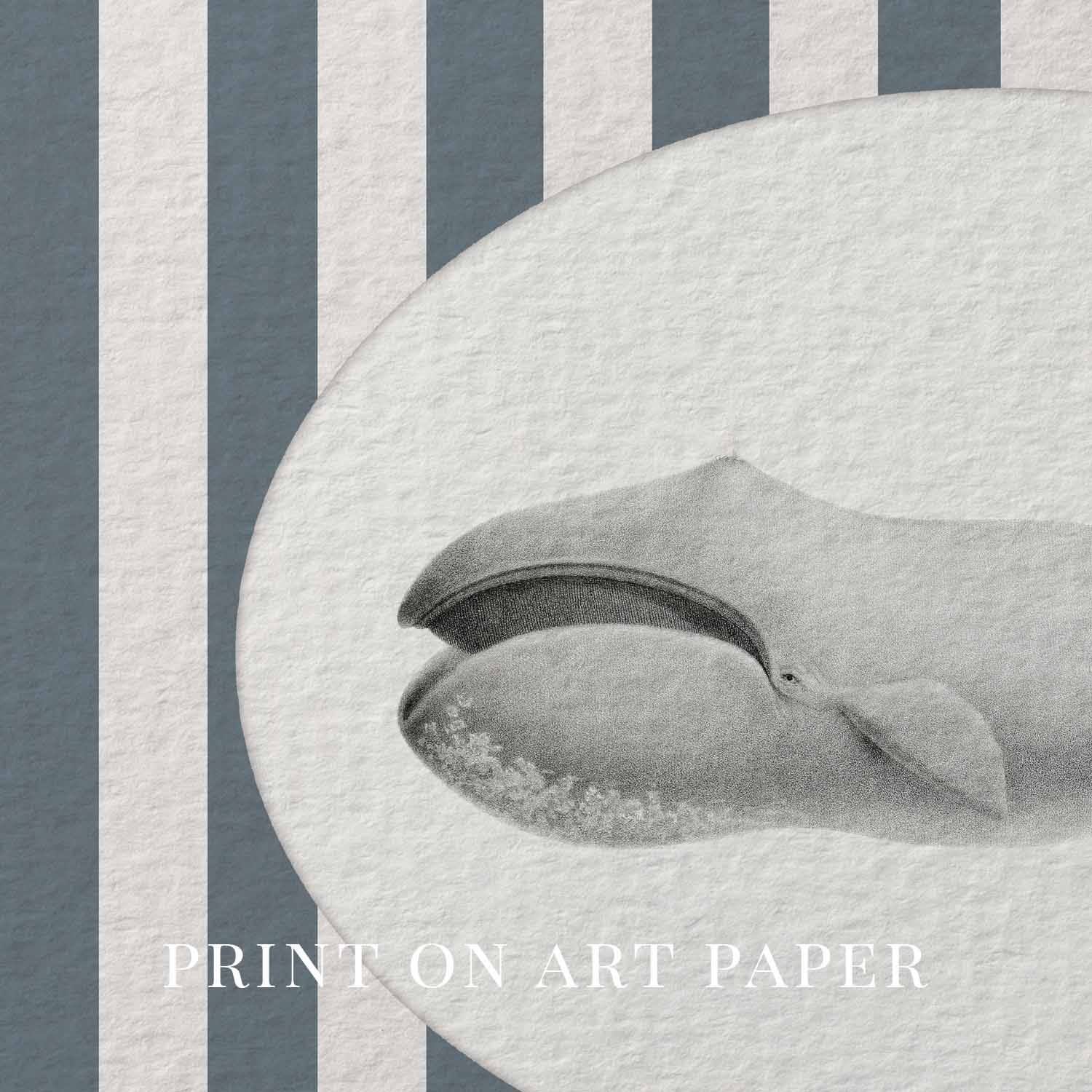 Whale Nursery Wall Art Printable (Digital Download) — Navy Striped Storybook Ocean Decor