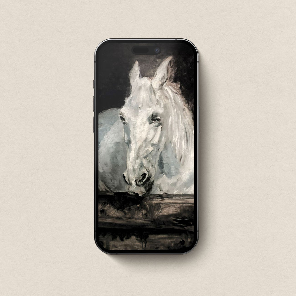 Vintage White Horse iPhone & iPad Wallpaper Set (Dark Academia) — Stable Portrait